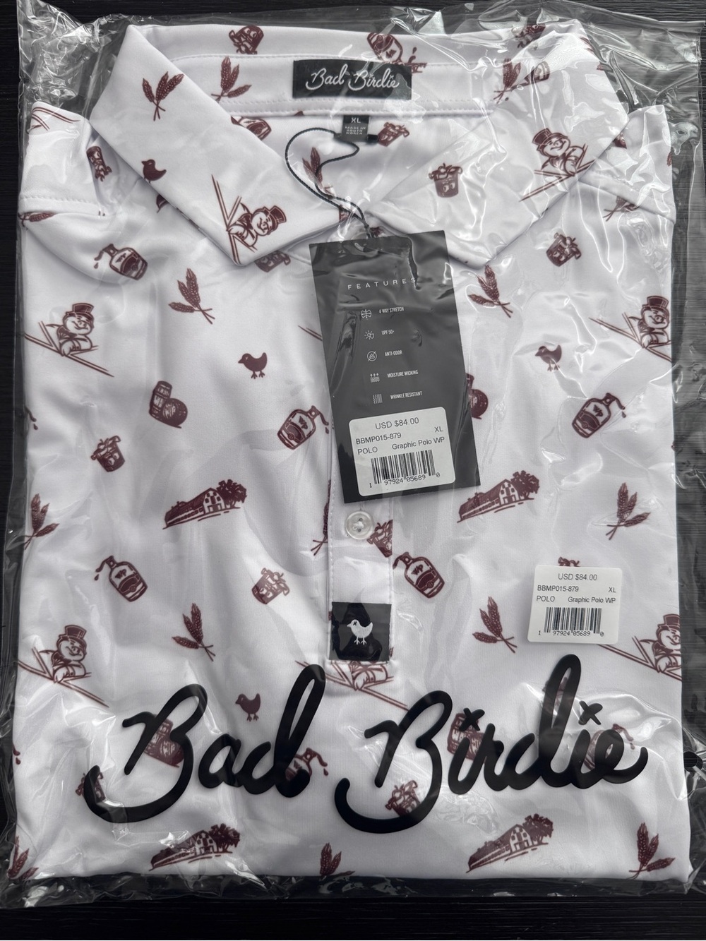Bad Birdie Whistlepig Whiskey Collaboration Golf Men’s White Polo